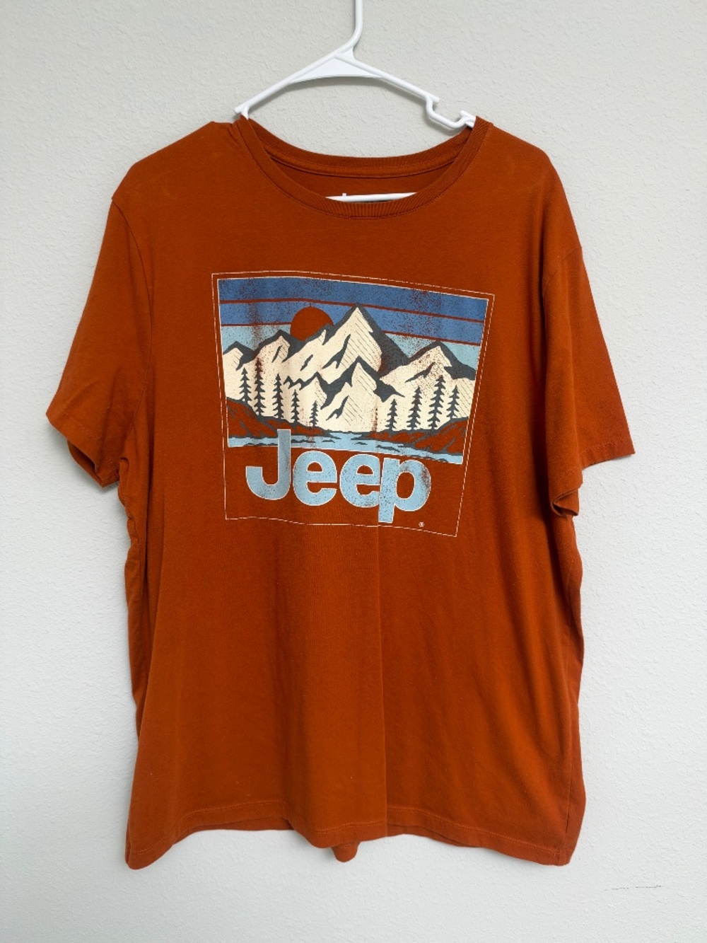 Jeep Burnt Orange Mountain Landscape Graphic T Shirt Men's XL